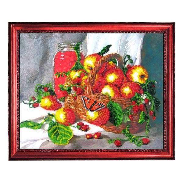 DIY Bead Embroidery Kit "Strawberry Still Life" 9.8"x12.2" (25.0x31.0 cm)