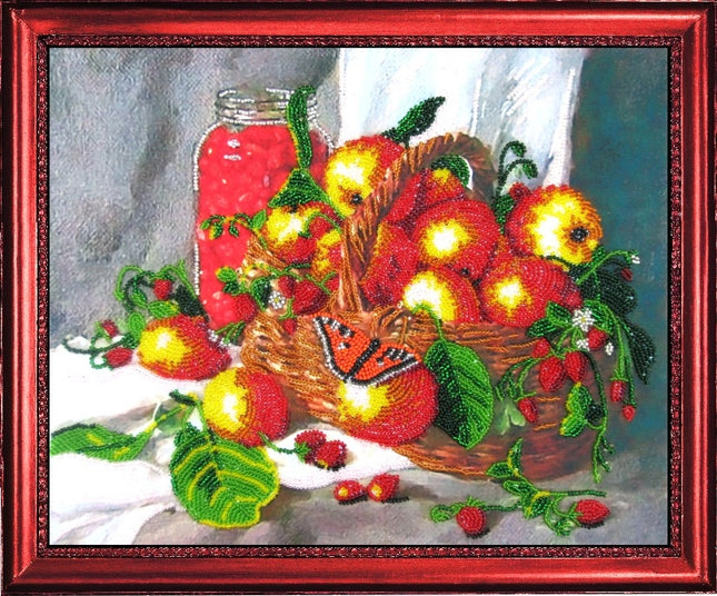DIY Bead Embroidery Kit "Strawberry Still Life" 9.8"x12.2" (25.0x31.0 cm)