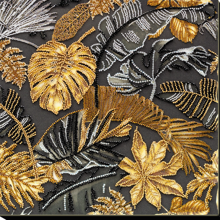 DIY Bead Embroidery Kit "Golden Tropics" 11.8"x11.8" / 30.0x30.0 cm