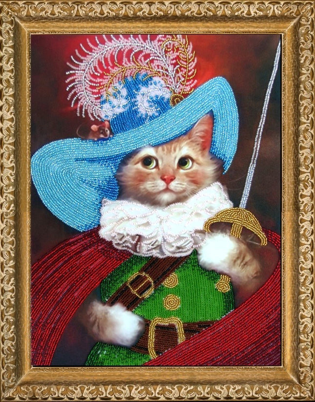 DIY Bead Embroidery Kit "Cat in Boots" 13.4"x9.8" / 34.0x25.0 cm