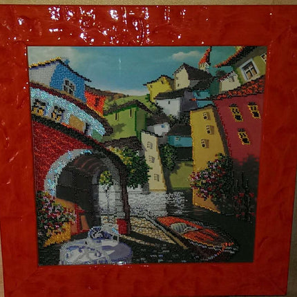 Canvas for bead embroidery "Vivid town" 11.8"x11.8" / 30.0x30.0 cm