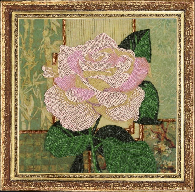 DIY Bead Embroidery Kit "White Rose" 7.5"x7.5" / 19.0x19.0 cm