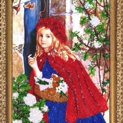DIY Bead Embroidery Kit "Red Hat" 13.8"x9.4" / 35.0x24.0 cm
