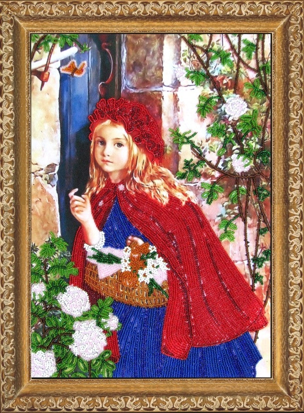 DIY Bead Embroidery Kit "Red Hat" 13.8"x9.4" / 35.0x24.0 cm