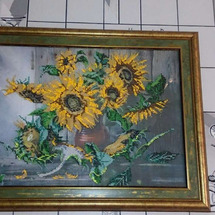 DIY Bead Embroidery Kit "Flowers of the Sun" 16.9"x12.6" / 43.0x32.0 cm