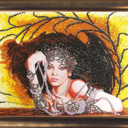 DIY Bead Embroidery Kit "Lady in Black" 9.8"x12.6" / 25.0x32.0 cm