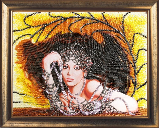 DIY Bead Embroidery Kit "Lady in Black" 9.8"x12.6" / 25.0x32.0 cm