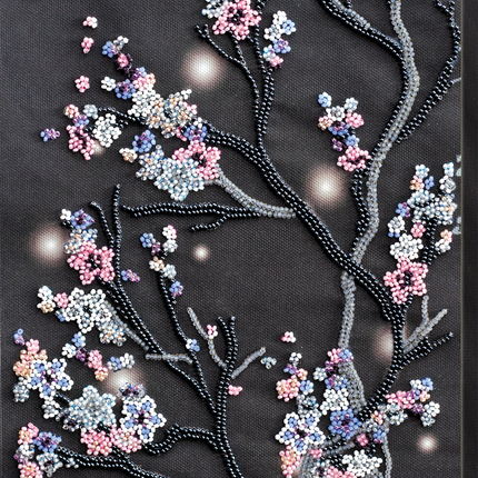 DIY Bead Embroidery Kit "Night sakura" 7.9"x16.1" / 20.0x41.0 cm