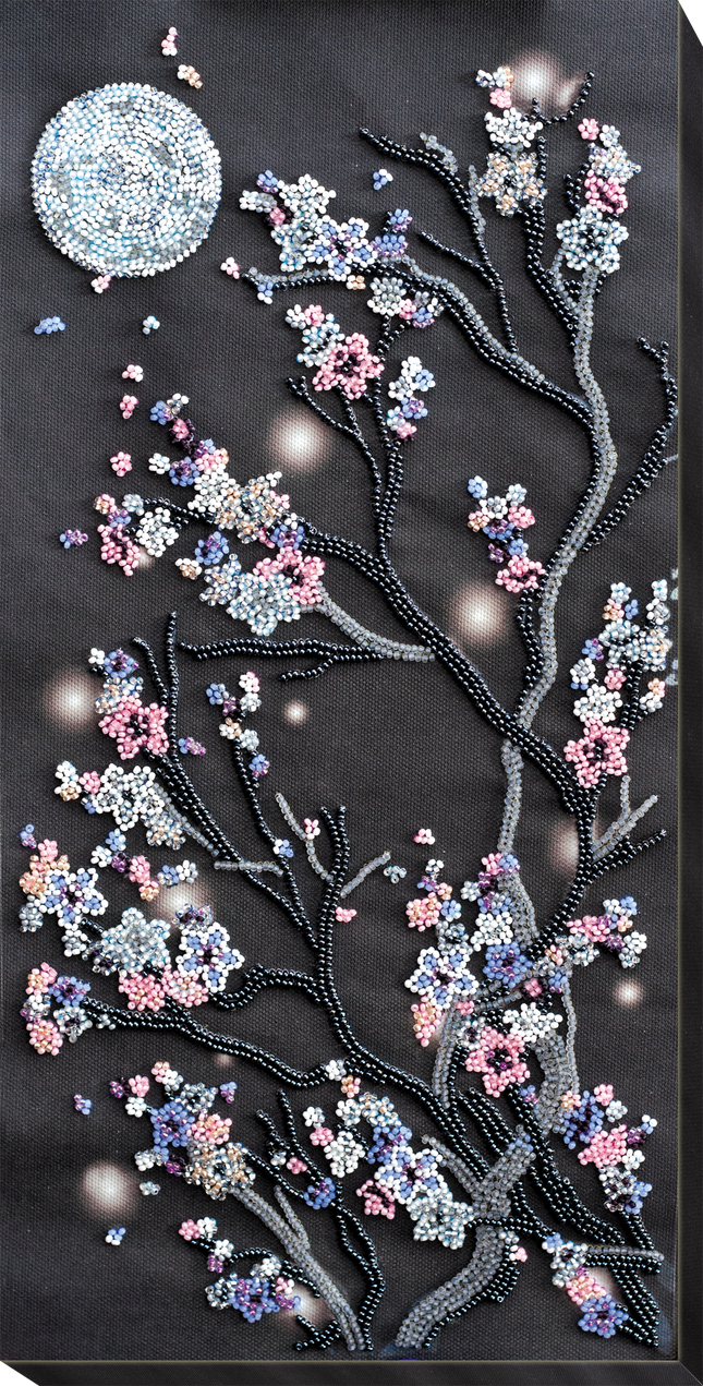 DIY Bead Embroidery Kit "Night sakura" 7.9"x16.1" / 20.0x41.0 cm