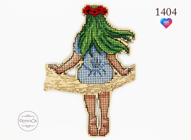 DIY Cross stitch kit on wood "Mavka" 5.5x3.7 in / 14.0x9.5 cm