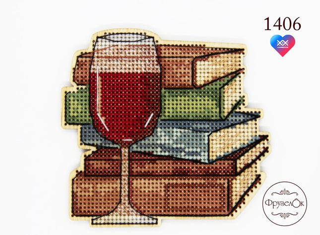 DIY Cross stitch kit on wood "Wonderful Evening" 3.5x3.7 in / 9.0x9.5 cm