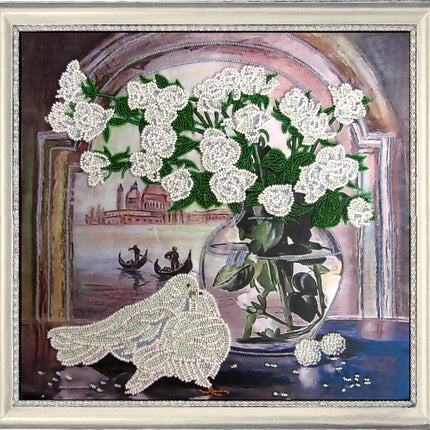 DIY Bead Embroidery Kit "Roses and Doves (after E. Samarskaya)" 10.2"x11.0" / 26.0x28.0 cm
