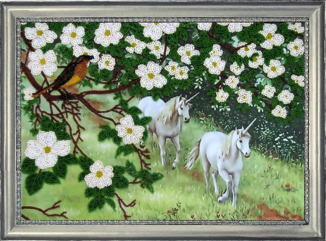 DIY Bead Embroidery Kit "Unicorn Path" 9.4"x13.4" / 24.0x34.0 cm