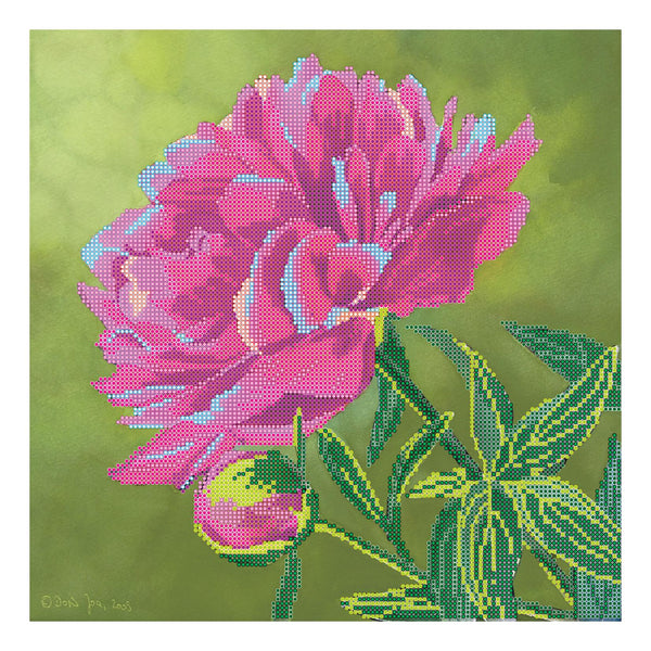 Canvas for bead embroidery "Pink Peony" 11.8"x11.8" / 30.0x30.0 cm
