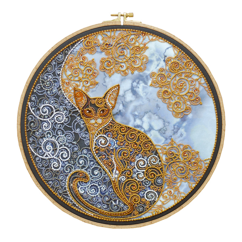 DIY Bead Embroidery Kit "Moon cat" 12.6"x12.6" / 32.0x32.0 cm