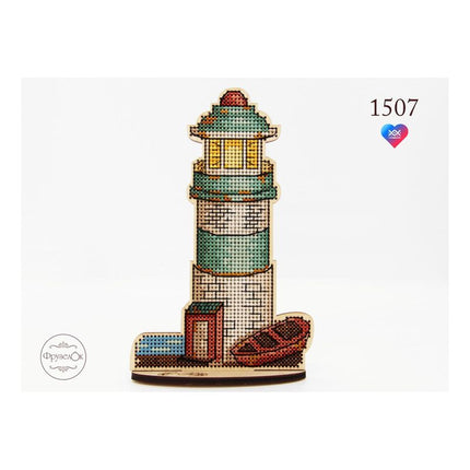 DIY Cross stitch kit on wood "Lighthouse" 5.7x3.5 in / 14.5x9.0 cm