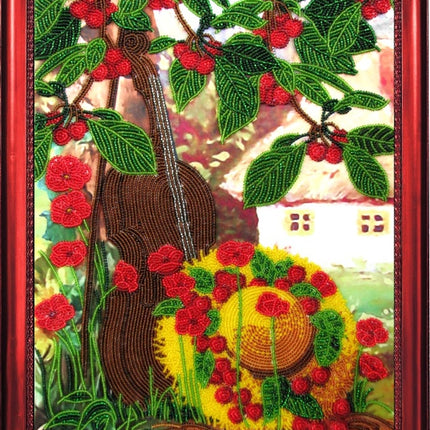 Bead DIY Embroidery Kit "Cherry Garden" 12.6"x9.8"/ 32.0x25.0 cm