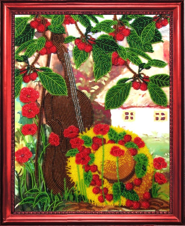 Bead DIY Embroidery Kit "Cherry Garden" 12.6"x9.8"/ 32.0x25.0 cm