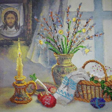 Canvas for bead embroidery "Easter story-2" 11.8"x11.8" / 30.0x30.0 cm