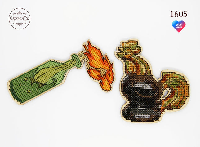 DIY Cross stitch kit on wood "Unbreakable" 4.3x2.4 in, 3.5x3.1 in / 11.0x6.0 cm, 9.0x8.0 cm