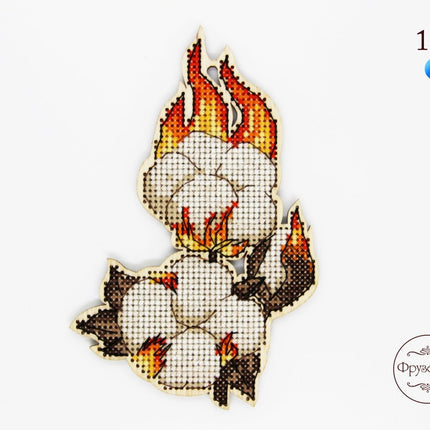 DIY Cross stitch kit on wood "Cotton" 5.1x3.1 in / 13.0x8.0 cm