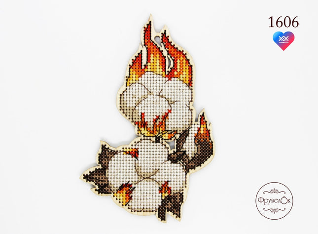 DIY Cross stitch kit on wood "Cotton" 5.1x3.1 in / 13.0x8.0 cm