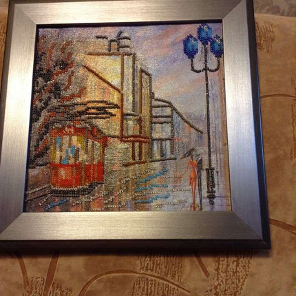 Canvas for bead embroidery "Rainy Evening" 7.9"x7.9" / 20.0x20.0 cm