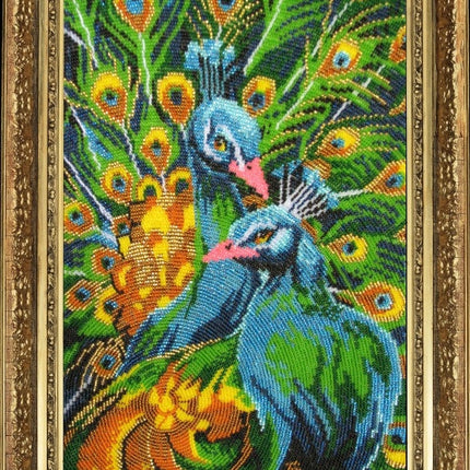 DIY Bead Embroidery Kit "Peacocks" 13.8"x9.1" / 35.0x23.0 cm