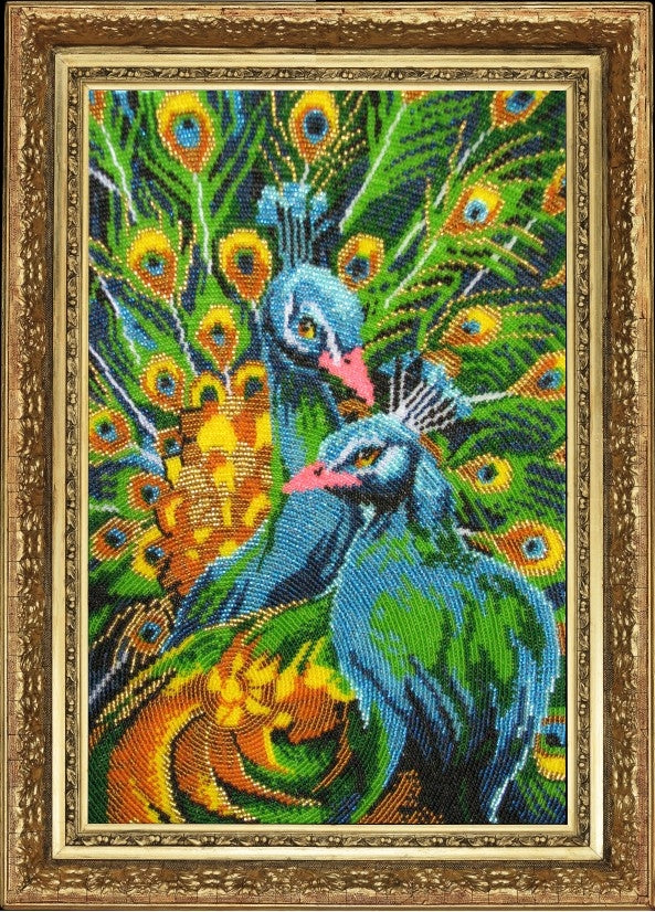 DIY Bead Embroidery Kit "Peacocks" 13.8"x9.1" / 35.0x23.0 cm