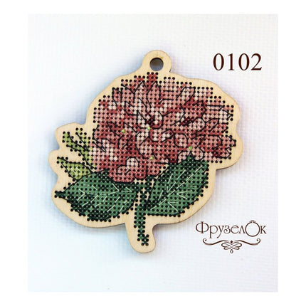 DIY Cross stitch kit on wood "Hydrangea" 3.7x3.6 in / 9.3x9.2 cm