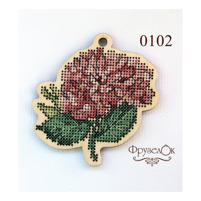 DIY Cross stitch kit on wood "Hydrangea" 3.7x3.6 in / 9.3x9.2 cm