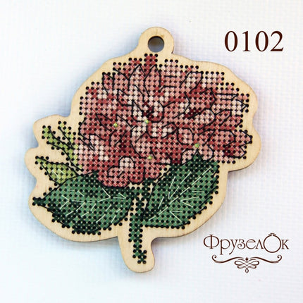 DIY Cross stitch kit on wood "Hydrangea" 3.7x3.6 in / 9.3x9.2 cm