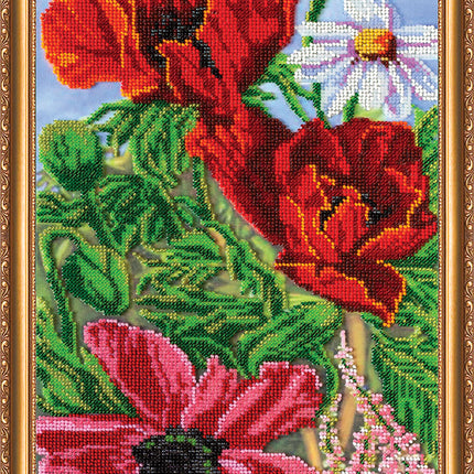 DIY Bead Embroidery Kit "Wild poppies – 3" 9.4"x17.5" / 24.0x44.5 cm
