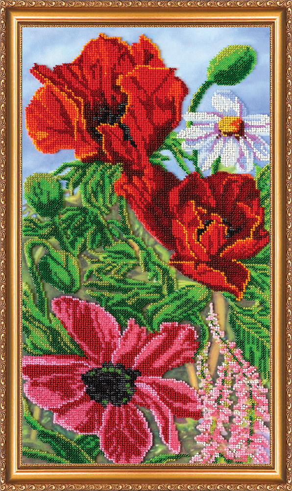 DIY Bead Embroidery Kit "Wild poppies – 3" 9.4"x17.5" / 24.0x44.5 cm