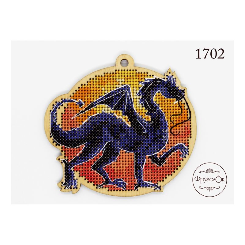 DIY Cross stitch kit on wood "Dragon" 3.9x3.5 in / 10.0x9.0 cm