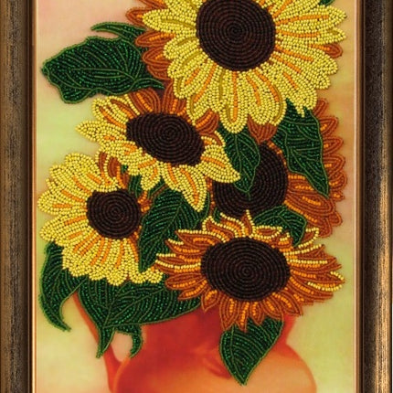 DIY Bead Embroidery Kit "Sunflowers" 14.2"x7.5" / 36.0x19.0 cm