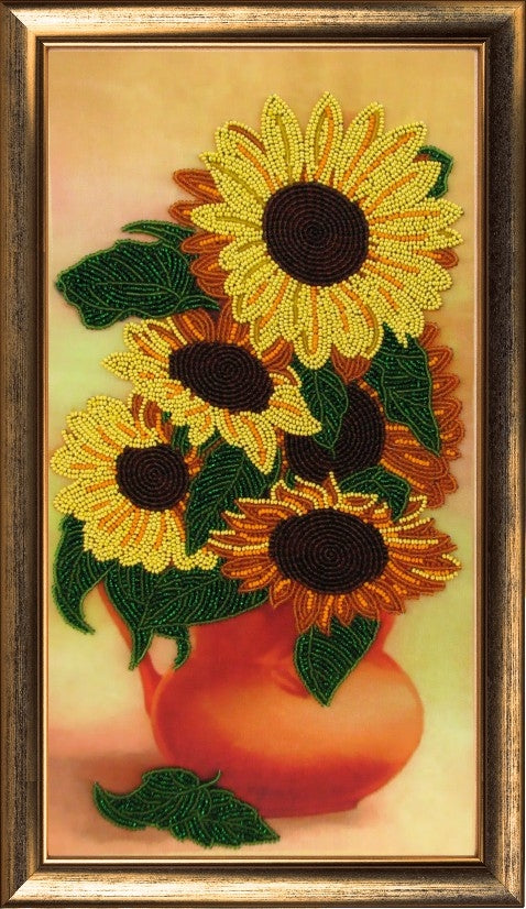 DIY Bead Embroidery Kit "Sunflowers" 14.2"x7.5" / 36.0x19.0 cm