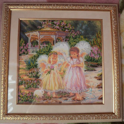 Canvas for bead embroidery "Little Sisters" 11.8"x11.8" / 30.0x30.0 cm