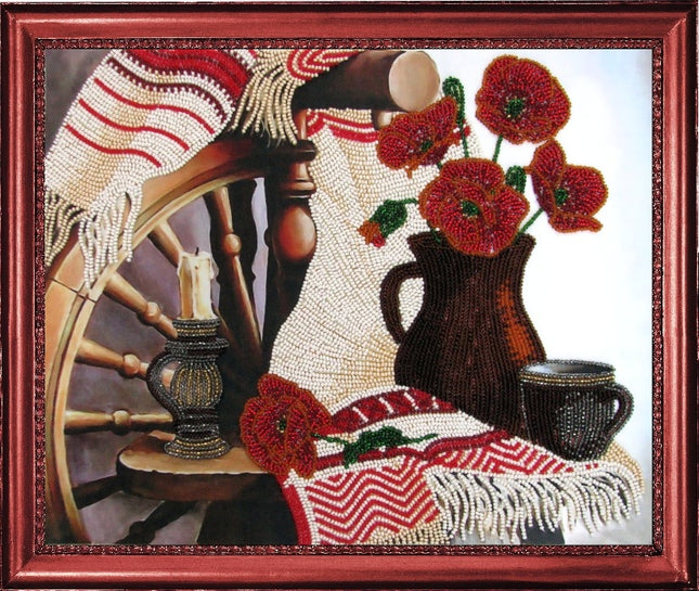 DIY Bead Embroidery Kit "Still-life with Poppies" 10.2"x12.6" / 26.0x32.0 cm