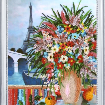 DIY Bead Embroidery Kit "Window to Paris" 12.6"x10.2" / 32.0x26.0 cm