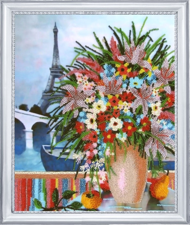 DIY Bead Embroidery Kit "Window to Paris" 12.6"x10.2" / 32.0x26.0 cm