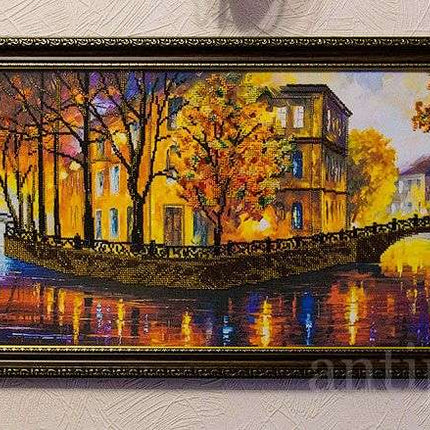 DIY Bead Embroidery Kit "Gold reflections" 31.5"x11.8" / 80.0x30.0 cm