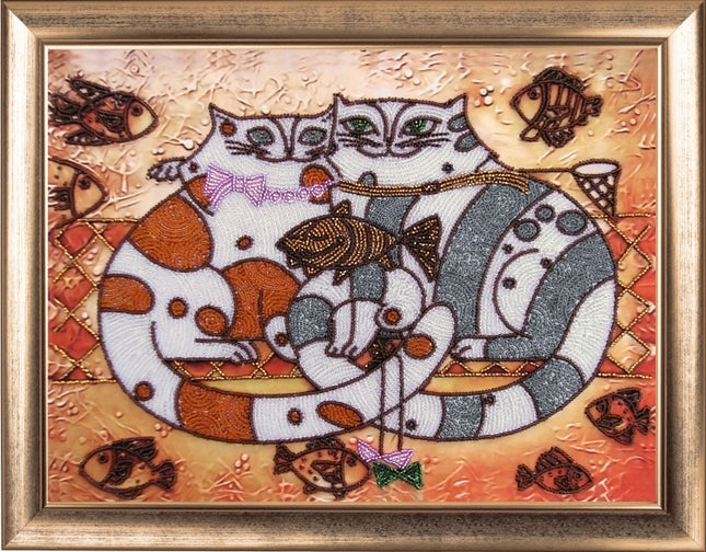 DIY Bead Embroidery Kit "Cat Idyll" 9.8"x13.4" / 25.0x34.0 cm