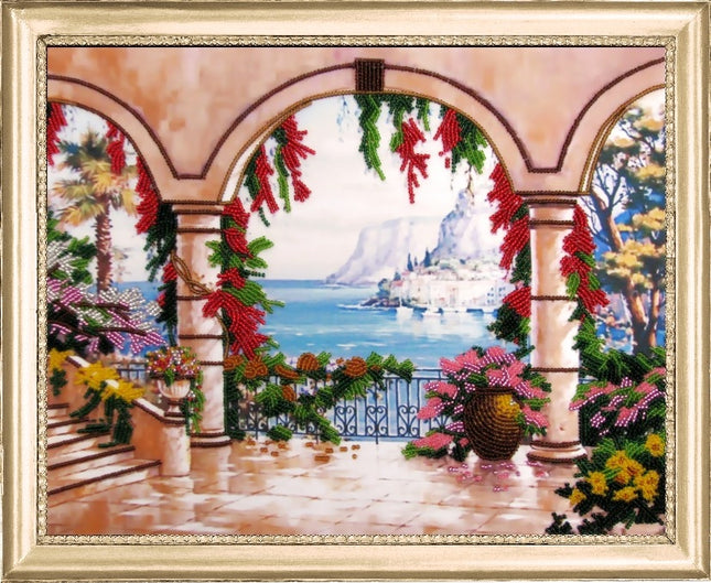 Bead DIY Embroidery Kit "Terrace" 10.2"x13.0"/ 26.0x33.0 cm