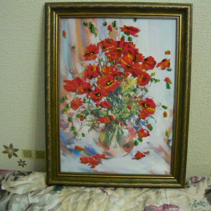 DIY Bead Embroidery Kit "Poppies" 10.0"x13.8" / 25.5x35.0 cm
