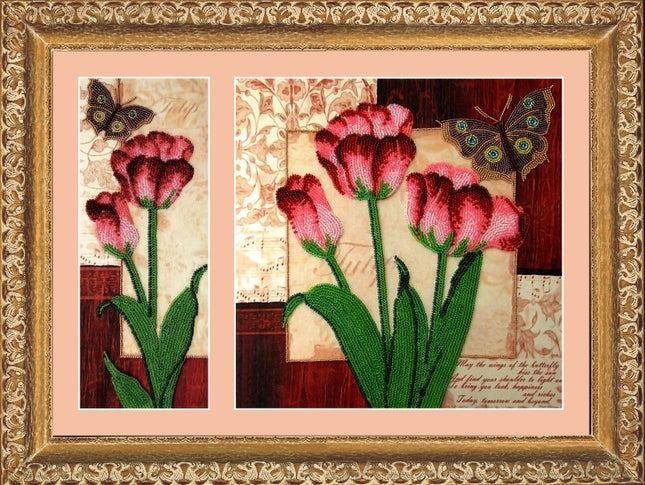 DIY Bead Embroidery Kit "Tulips" 10.2"x10.2" / 26.0x26.0 cm