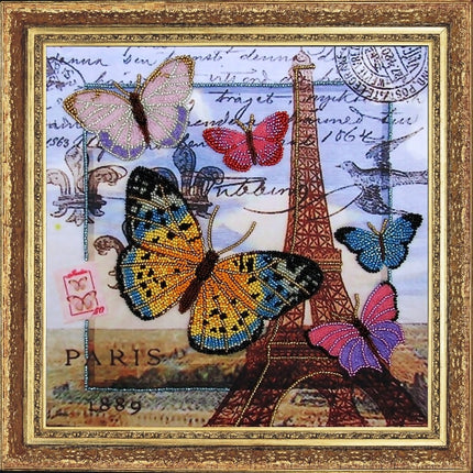 Bead DIY Embroidery Kit "Greetings from Paris" 10.2"x10.2"/ 26.0x26.0 cm