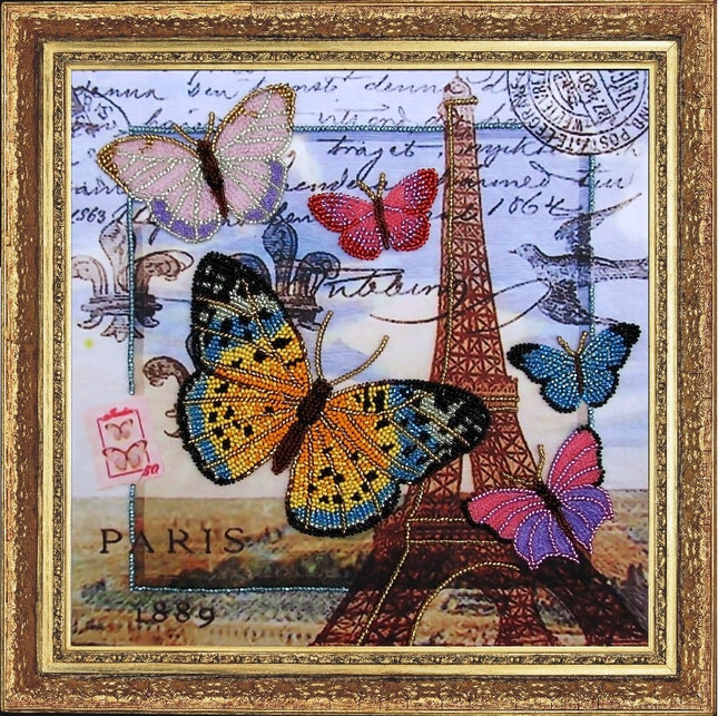 Bead DIY Embroidery Kit "Greetings from Paris" 10.2"x10.2"/ 26.0x26.0 cm