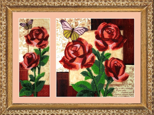DIY Bead Embroidery Kit "Roses" 10.2"x10.2" / 26.0x26.0 cm