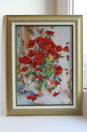 DIY Bead Embroidery Kit "Poppies" 10.0"x13.8" / 25.5x35.0 cm